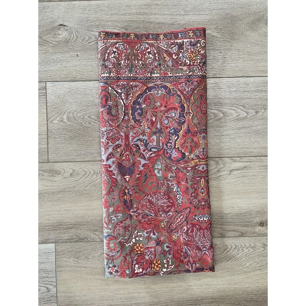 Vtg  Ralph Lauren Galahad Red QUEEN Flat Sheet Sateen Red Paisley